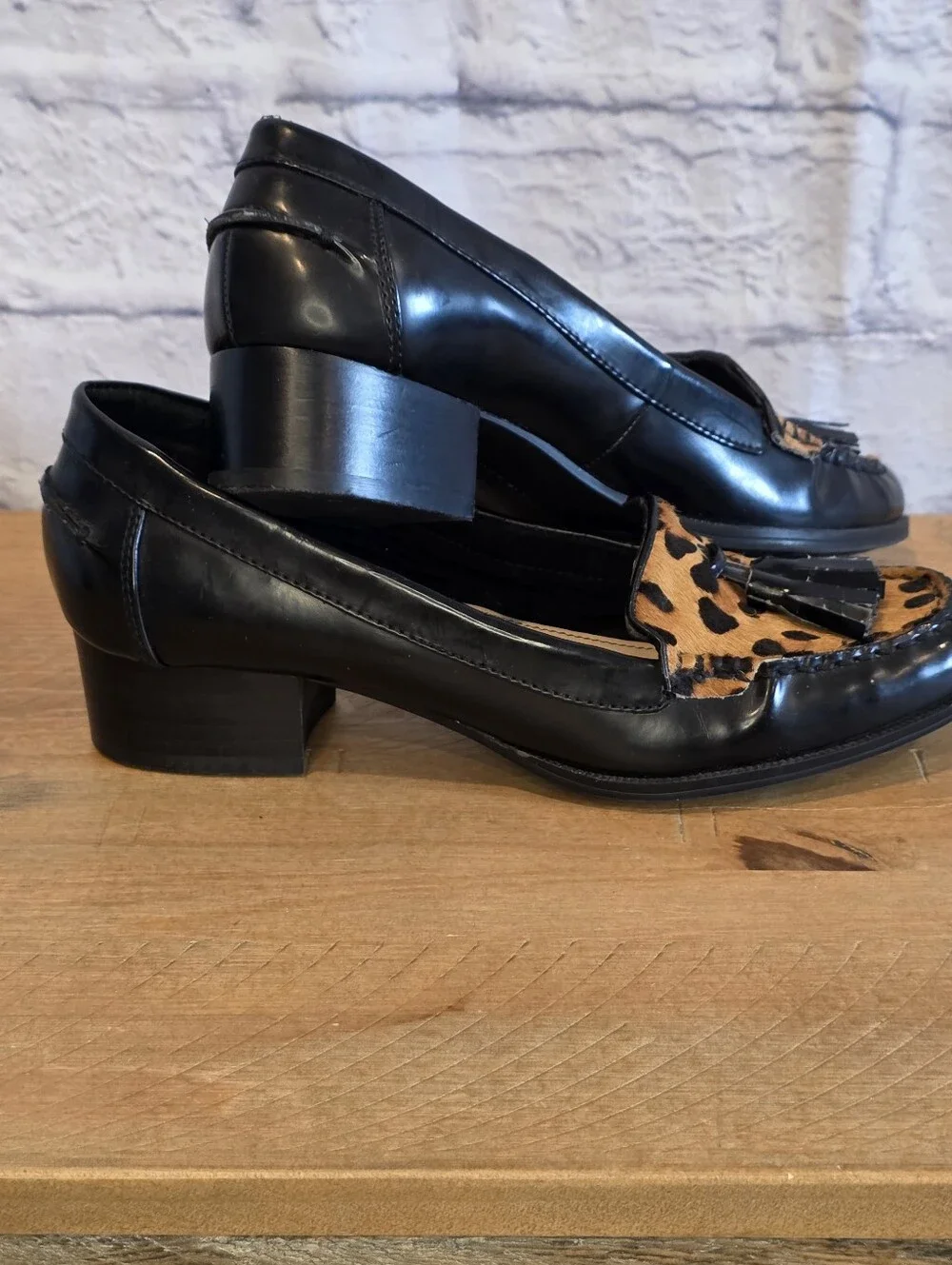 Anne Klein Devina Leopard Pony Hair Block Heel Loafer Pumps 7.5 M